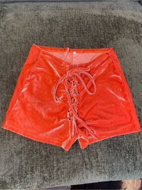 Velvet Lace-Up Women’s Shorts - Red